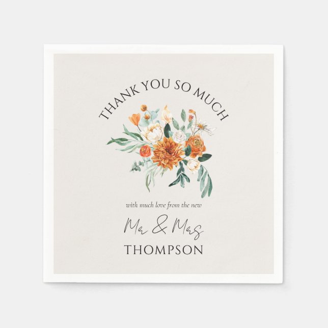 Serviette En Papier Orange Boho Fall Floral Nouveau M. Mme Merci (Devant)