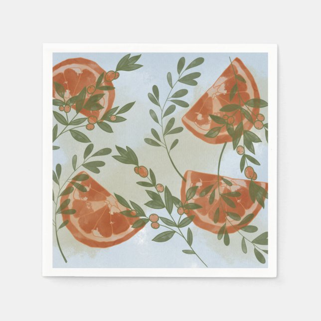 Serviette En Papier Orange Citron et Verdure (Devant)