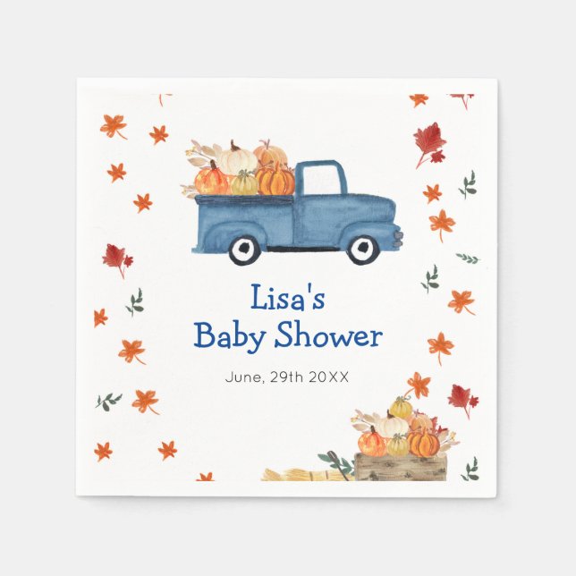 Serviette En Papier Orange Citrouille Blue Truck Baby shower Napkin (Devant)