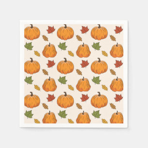 Serviette En Papier Orange Citrouille Et Automne Feuilles Motif