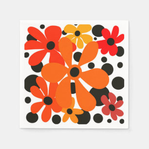 Serviette En Papier Orange fleur funky & pois noirs
