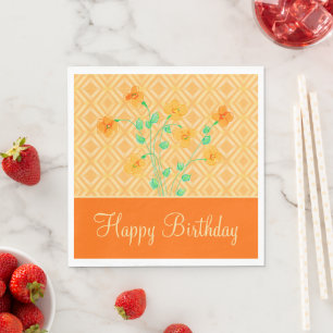 Serviette En Papier Orange fleuri Joyeux papier d'anniversaire Napkins