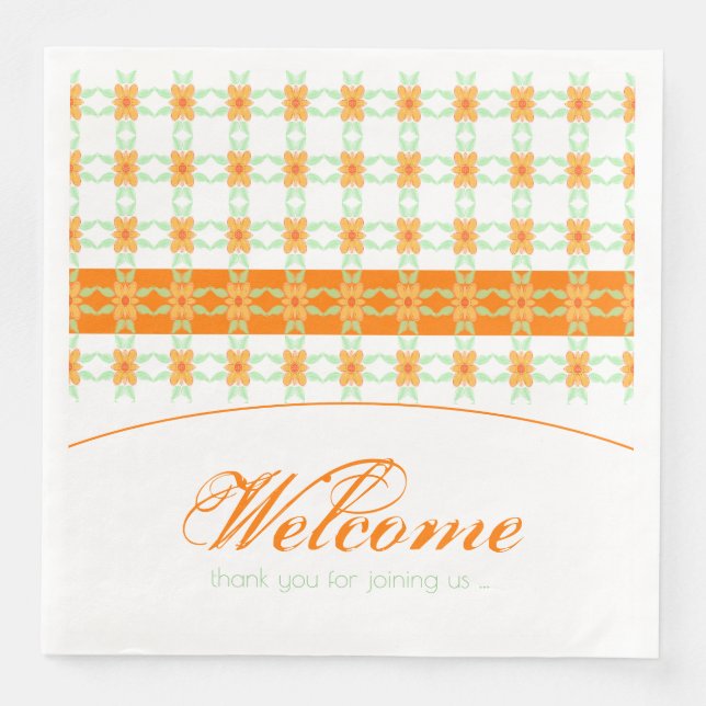 Serviette En Papier Orange Floral Grand (Devant)