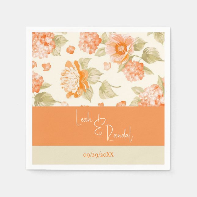 Serviette En Papier Orange Floral Mariage Papier Cocktail Serviettes (Devant)