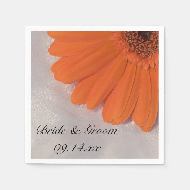 Serviette En Papier Orange Gerber Daisy et White Satin Mariage (Devant)