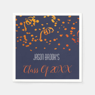Serviette En Papier Orange Gold Confetti sur Black Graduation Party
