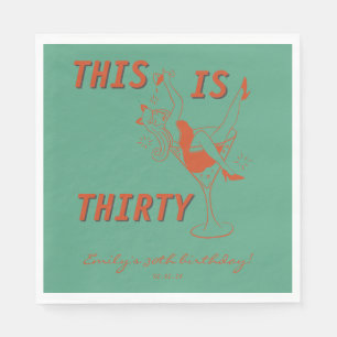 Serviette En Papier Orange & Green Retro Chic 30e fête d'anniversaire