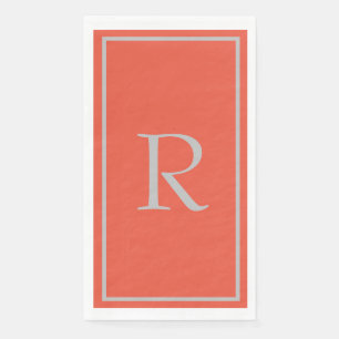 Serviette En Papier Orange Gris Monogramme Initiales Nom Personnalisé 