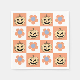 Serviette En Papier Orange Halloween Citrouille et Daisy Checkerboard