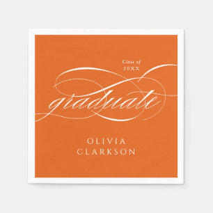 Serviette En Papier Orange Moderne Élégant Script Graduation Party