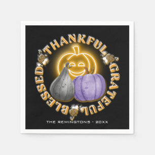 Serviette En Papier Orange Neon Citrouille Merci Grateful Blessé