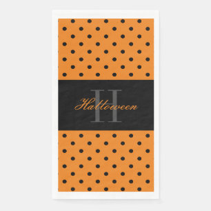 Serviette En Papier Orange noir pois personnalisé monogramme Halloween