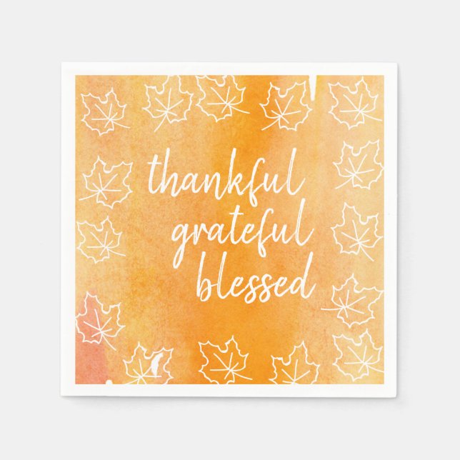 Serviette En Papier Orange Ombre Aquarelle Béni Thanksgiving (Devant)