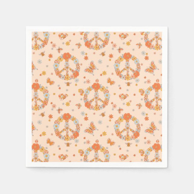 Serviette En Papier Orange Peace Floral (Devant)