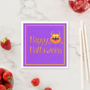 Serviette En Papier Orange Petit Monstre Halloween Enfants Amusants