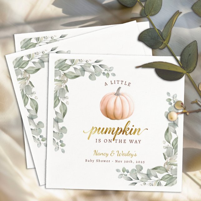 Serviette En Papier Orange Pumpkin Fall Baby Shower Paper Napkins (Little Pumpkin Baby Shower - Orange)