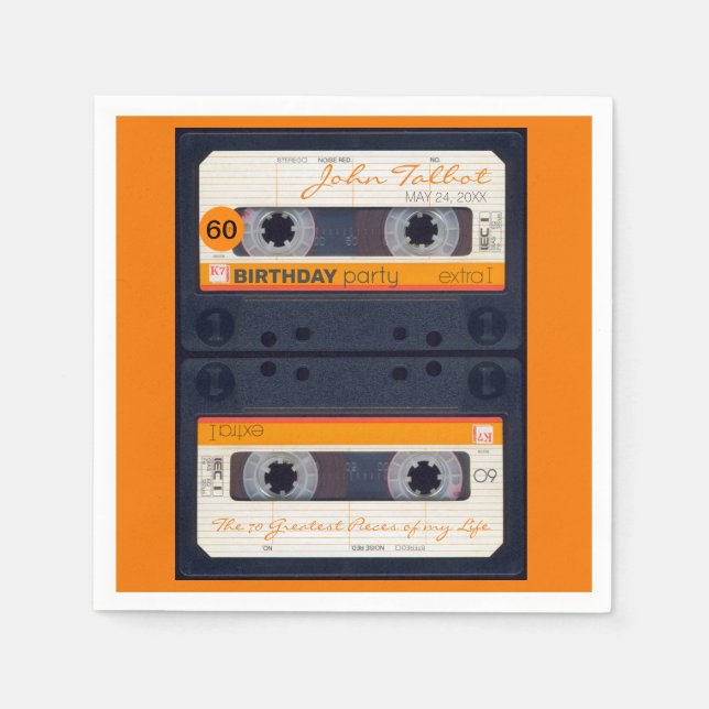 Serviette En Papier Orange Retro Audiotape 50e anniversaire Fête PPN (Devant)