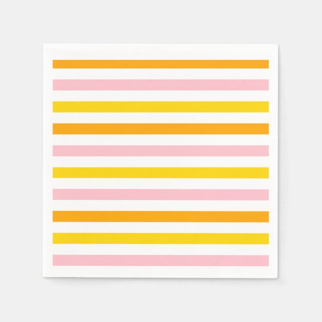 Serviette En Papier Orange, rose et jaune rayé (Devant)