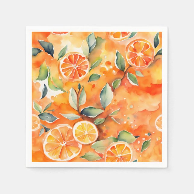 Serviette En Papier Orange Slices Aquarelle Frais Citrus Design (Devant)