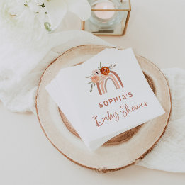 Serviette En Papier Orange Terracotta Boho | Baby shower arc-en-ciel