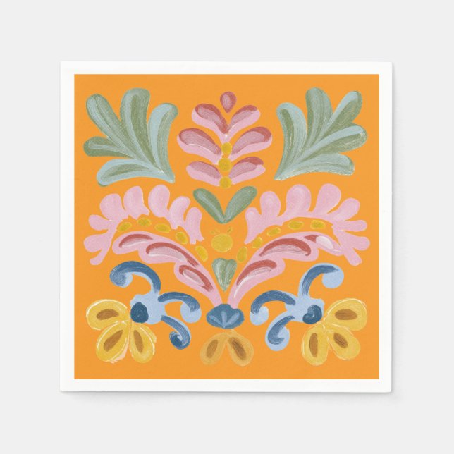 Serviette En Papier Orange Tropical Flower Unique (Devant)