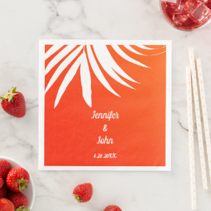 Serviette En Papier Orange Tropical Palm Leaf Sunset Beach Mariage