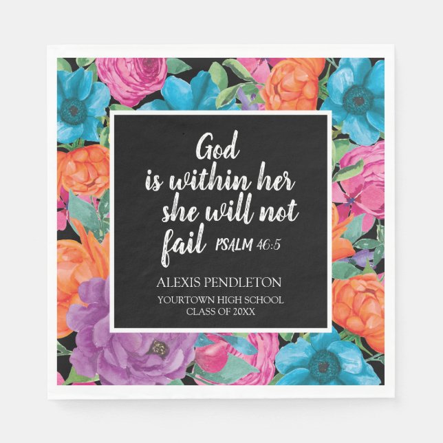 Serviette En Papier Orange Turquoise Floral Christian Graduation Class (Devant)