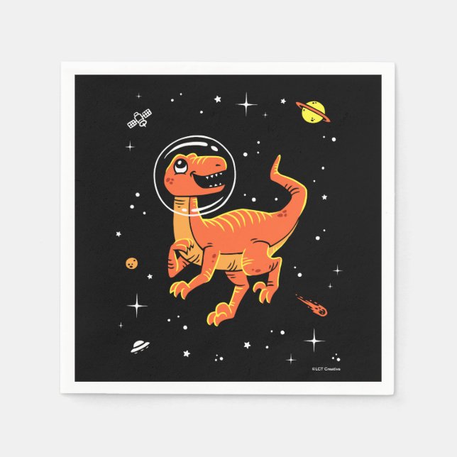 Serviette En Papier Orange Tyrannosaurus Dinos Dans L'Espace (Devant)