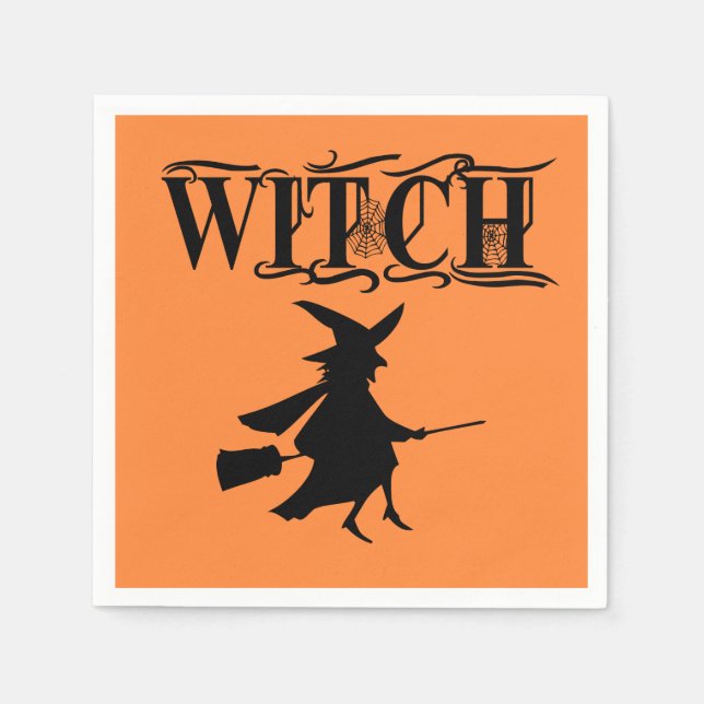 Serviette En Papier Orange Wicked Flying Witween Halloween (Devant)