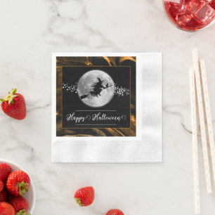 Serviette En Papier Orange Witch Silhouette Halloween