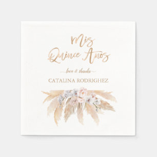 Serviette En Papier Orchidée blanche Blush Roses Pampas Grass Quinceañ