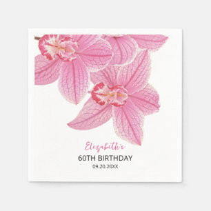 Serviette En Papier Orchidée rose douce verdure fleurie Anniversaire