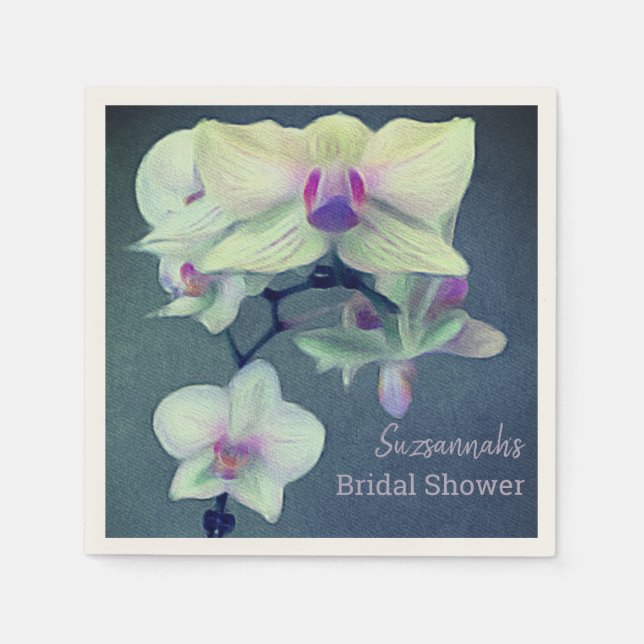 Serviette En Papier Orchidée sur Fête des mariées personnalisée bleue (Devant)