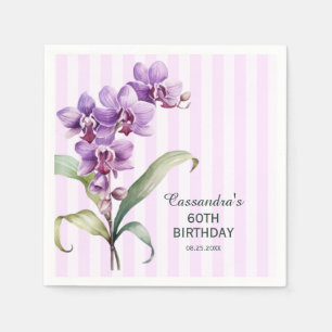 Serviette En Papier Orchidée violette moderne rayures florales 60e ann