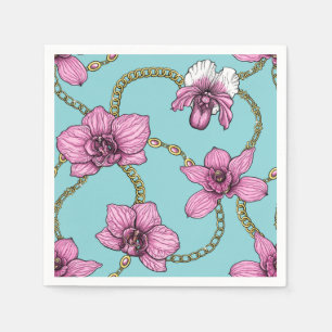 Serviette En Papier Orchidées et chaînes, roses et bleues