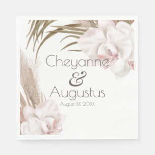 Serviette En Papier Orchidées romantiques et herbe de la pampa