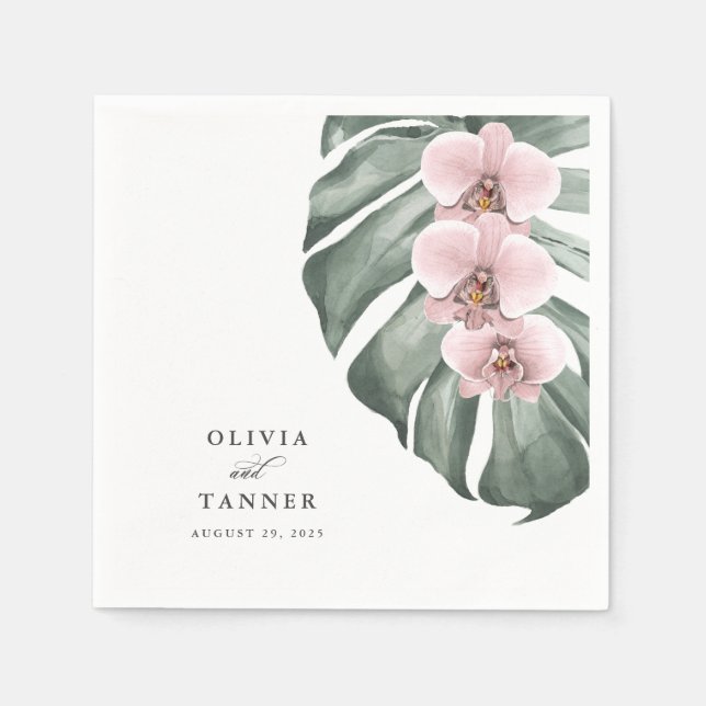 Serviette En Papier Orchidées roses sur Monstera Tropical Paradise Mar (Devant)