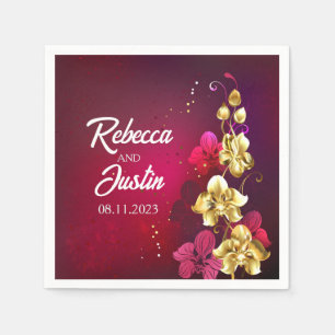 Serviette En Papier Orchidées rouge or Floral Moderne Boho