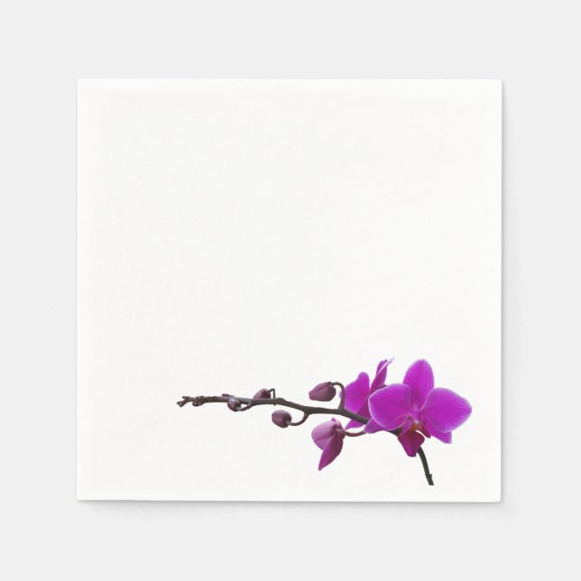 Serviette En Papier Orchidées violettes sur une serviette blanche (Devant)