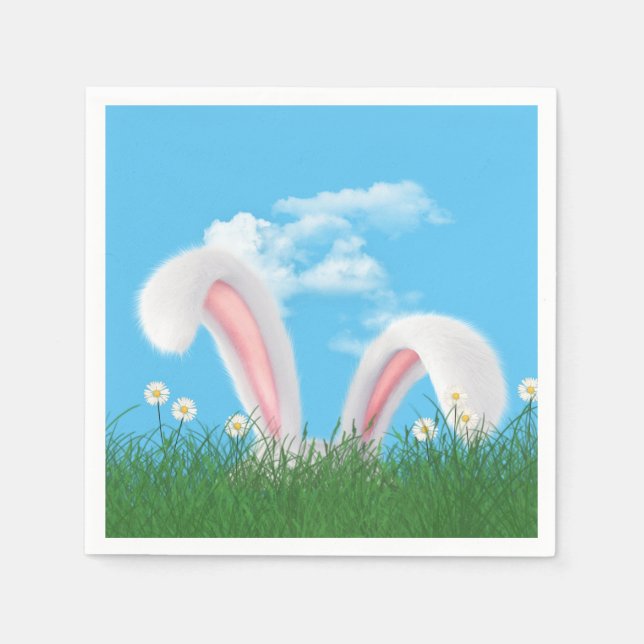 Serviette En Papier Oreilles de lapin de Pâques avec marguerites (Devant)