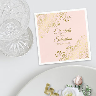 Serviette En Papier Ornat Gold Filigree Élégant Mariage rose
