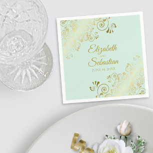 Serviette En Papier Ornat Gold Filigree Élégant Mariage vert de la men