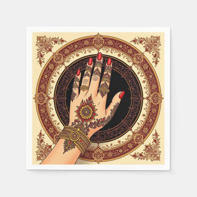 Serviette En Papier Ornate Decorated Mehndi Henna Hand Design (Devant)