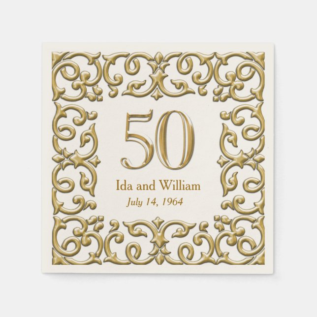 Serviette En Papier Ornate Gold Frame 50e Anniversaire (Devant)
