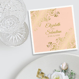 Serviette En Papier Ornate Gold Frills Elegant Coral Peach Mariage