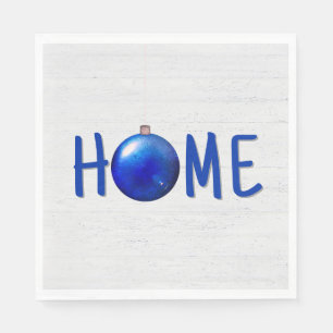 Serviette En Papier Ornement de Noël bleu avec texte de maison