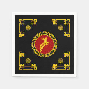 Serviette En Papier Ornement de Nouvel An Chinois Lapin Rouge et Or