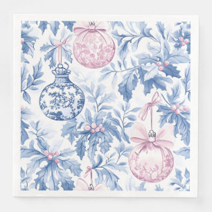 Serviette En Papier ornements de Noël bleu doux toile rose