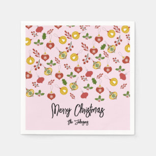 Serviette En Papier Ornements de Noël Festive Verdure rose