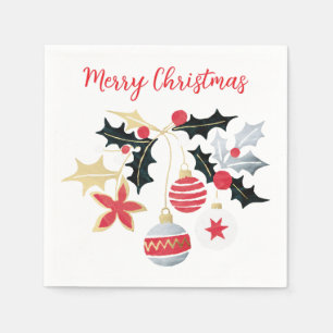 Serviette En Papier Ornements de Noël modernes Red Gold & Silver
